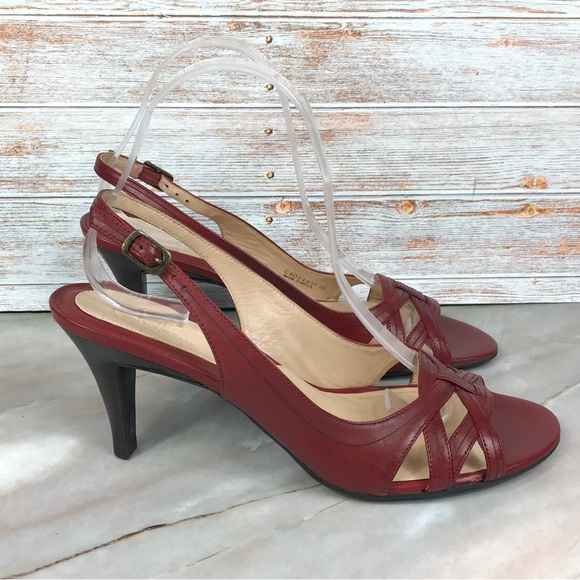 Cole Haan Aline Heeled Strappy Sandals in Red Leather - Picture 4 of 9